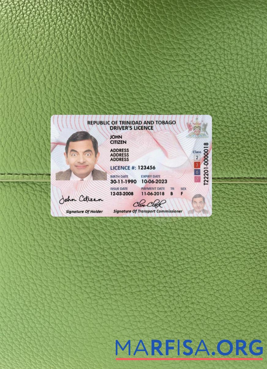 Realistic Trinidad and Tobago driving license photolook sample